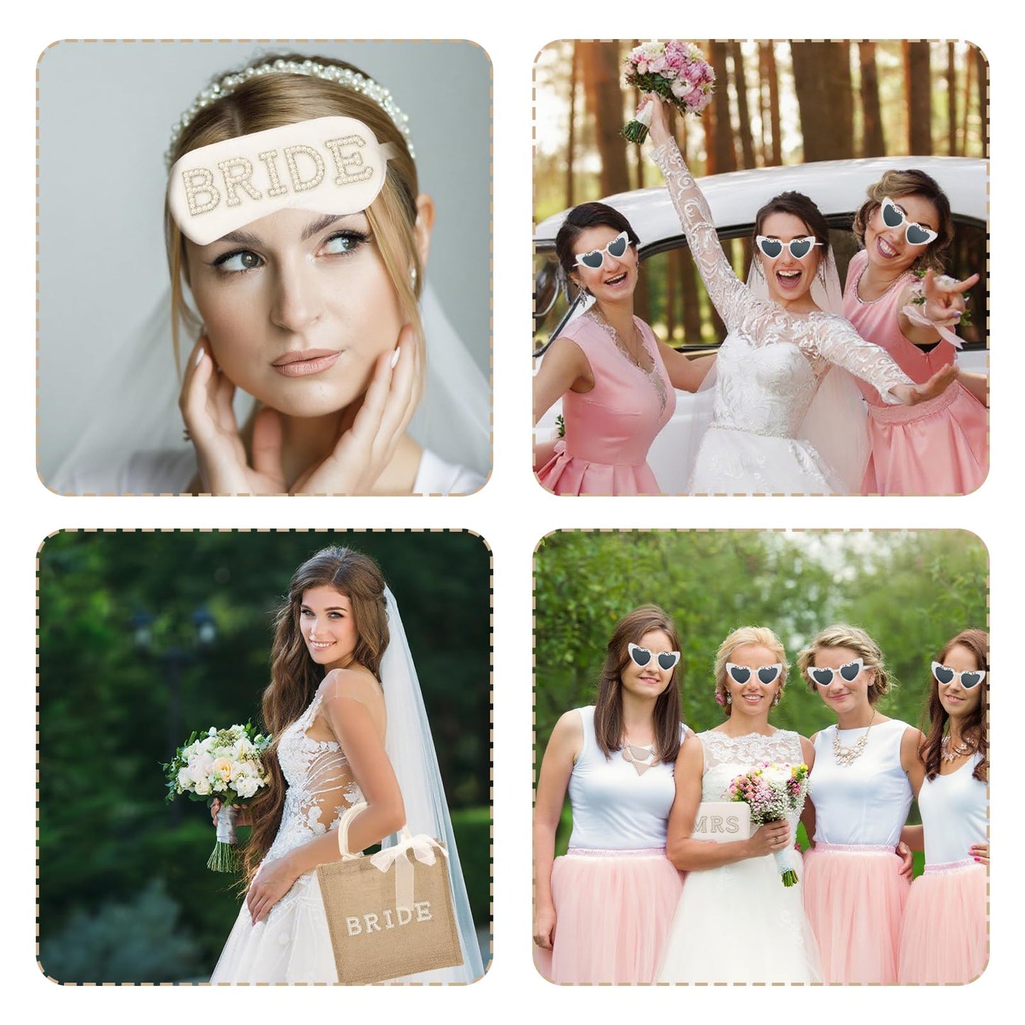 TURAOHU 4 Pcs Bride to Be Gift Set - Bride Tote Bag for Wedding Day, MRS Cosmetic Bag, Bridal Sunglasses, Eye Mask for Bachelorette Party Engagement Honeymoon Bridal Shower Gift