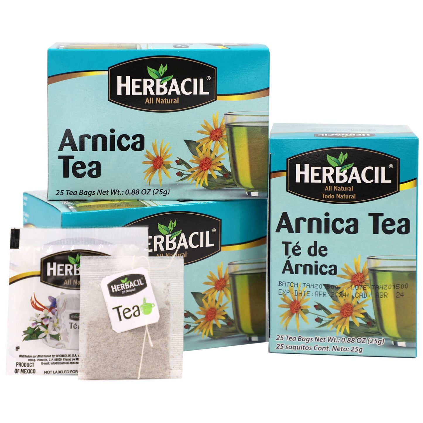 Herbacil Arnica Herbal Tea – Caffeine-Free Natural Remedy, 25 Tea Bags per Box, 3-Pack (75 Total), 0.88 oz Each