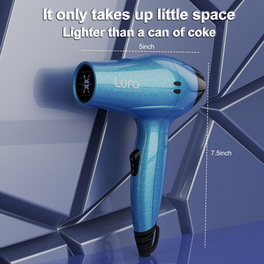 LURA Travel Hair Dryer with Diffuser,Small Dual Voltage Hair Dryers for Women,Mini Portable Blow Dryer for Men,Lightweight Compact Blow Dryer with European Plug
