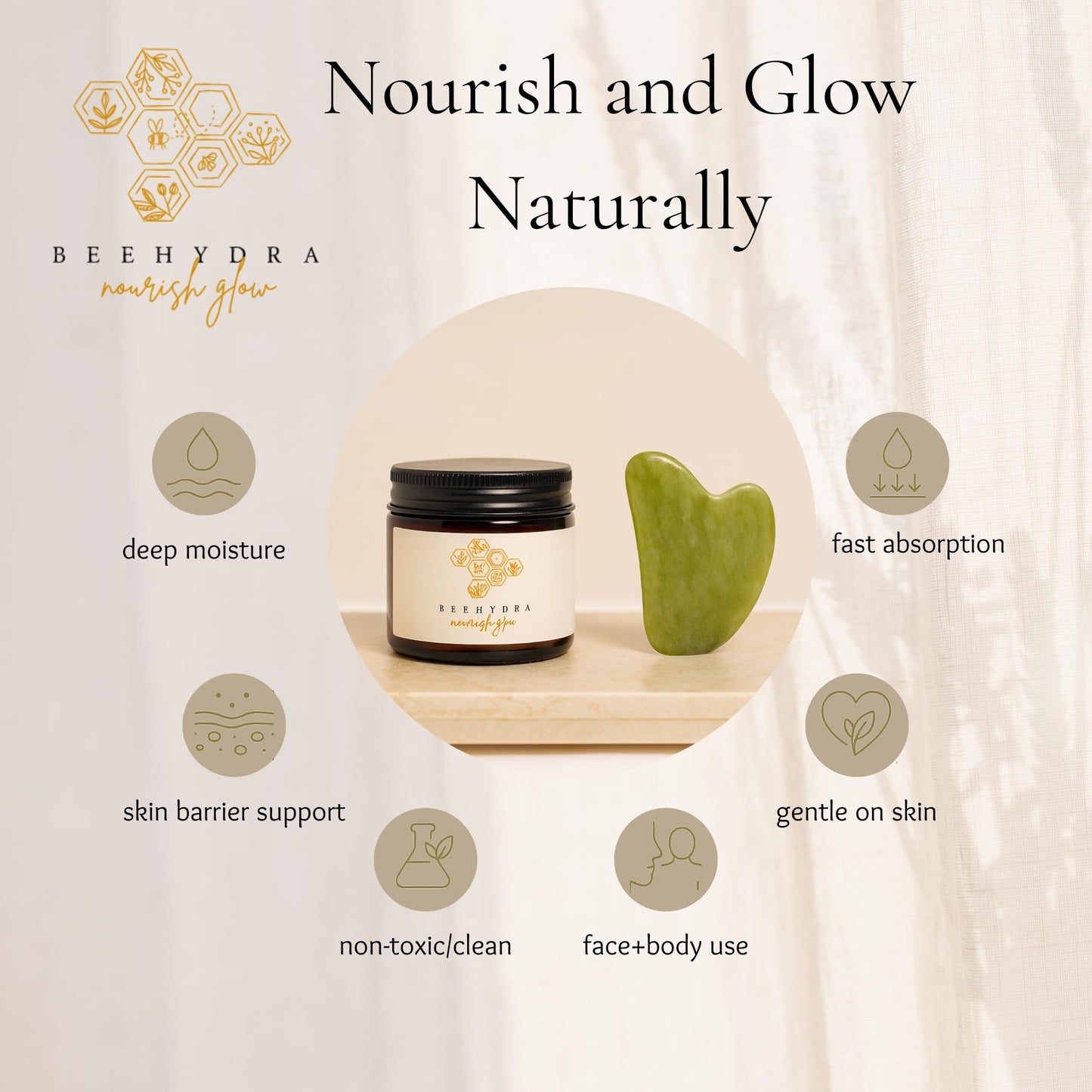 Beehydra Tallow Balm & Gua Sha Set – Grass-Fed Tallow Moisturizer for Face, Body & Hands – Natural & Fragrance-Free Skincare