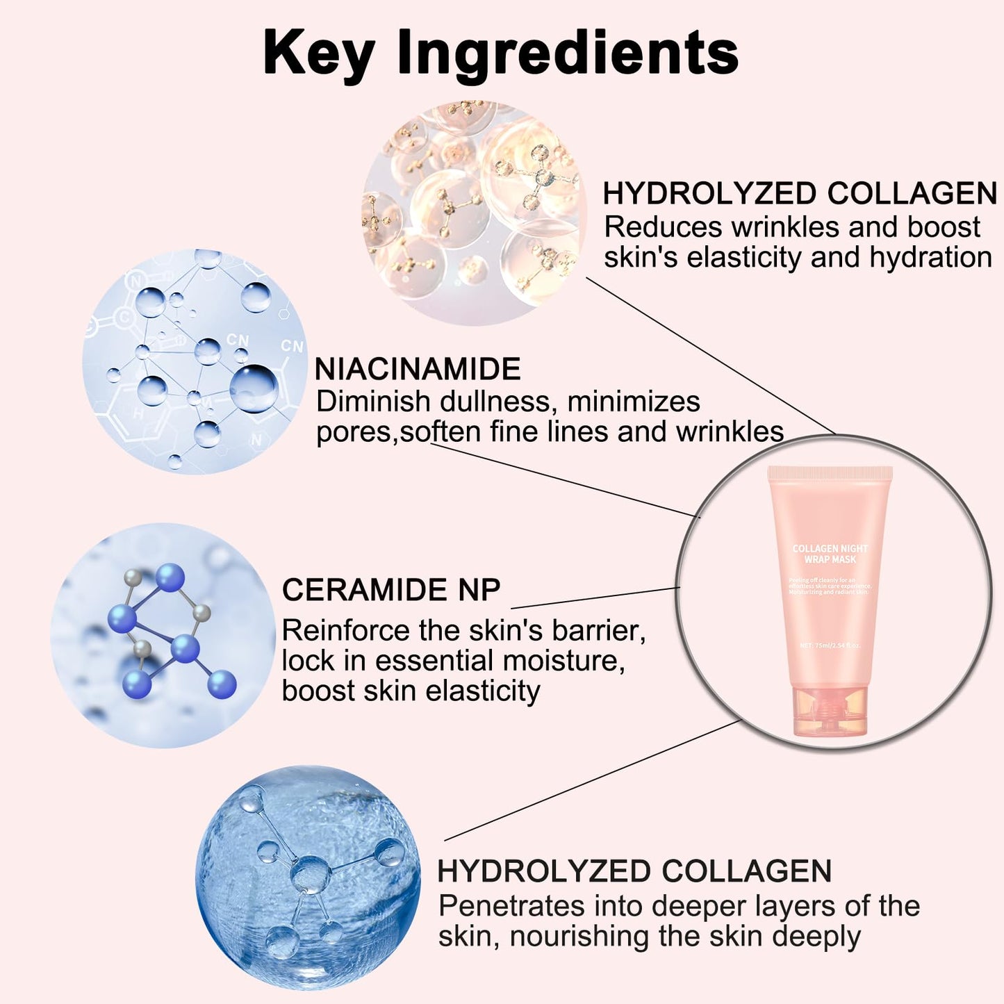 TYTCA Collagen Night Wrapping Mask Peel-Off Overnight Collagen Face Mask - Deeply Hydrates & Firming & Glowy - Reduce Sagging & Wrinkle For Glowing Skin 2.54 fl.oz with Mask Applicator