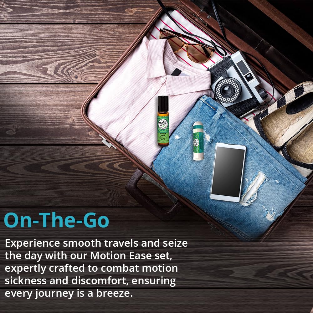 Motion Ease Nasal Inhaler and Roll On Essential Oils, 2 Piece Set, Relief for Motion Sickness, Sea Sickness, Car Sickness, Nausea and Vomiting, Dizziness