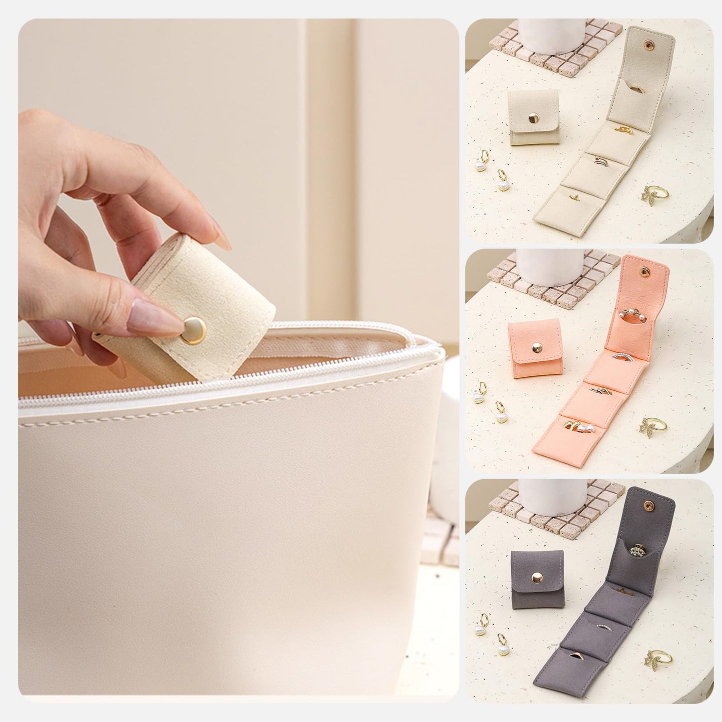 Jwtolp Mini Travel Jewelry Bag, Mini Travel Jewelry Roll Bag with Buckle, Portable Foldable Multifunctional Travel Jewelry Organizer Case, Small Jewelry Box for Earrings, Rings, Necklaces