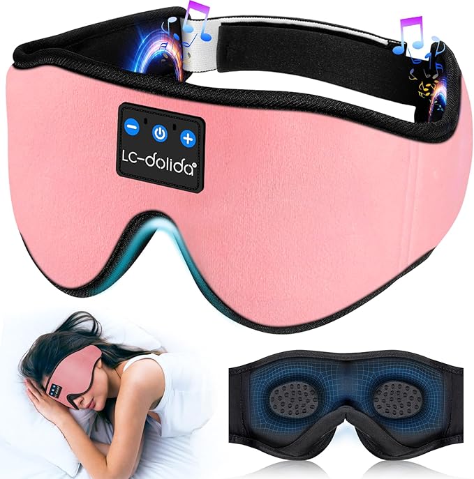 LC-dolida Sleep Headphones, Sleep Mask Bluetooth Wireless Music Eye Mask, Sleeping Headphones for Side Sleepers Sleep Mask with Bluetooth Headphones Ultra-Thin Stereo Speakers Perfect for Sleeping