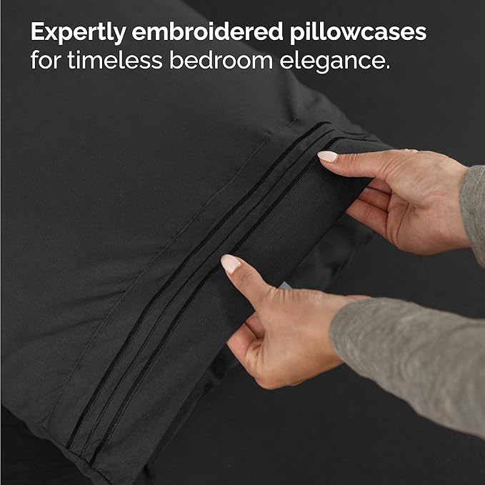 Bulk Case Pack of 12 Sheet Sets - (12) Complete King Size Sheet Sets with Deep Pockets - Wholesale Bulk Bedding for Hotels, Spas & Airbnbs - Breathable, Cooling, Soft & Wrinkle Free - (King, Black)