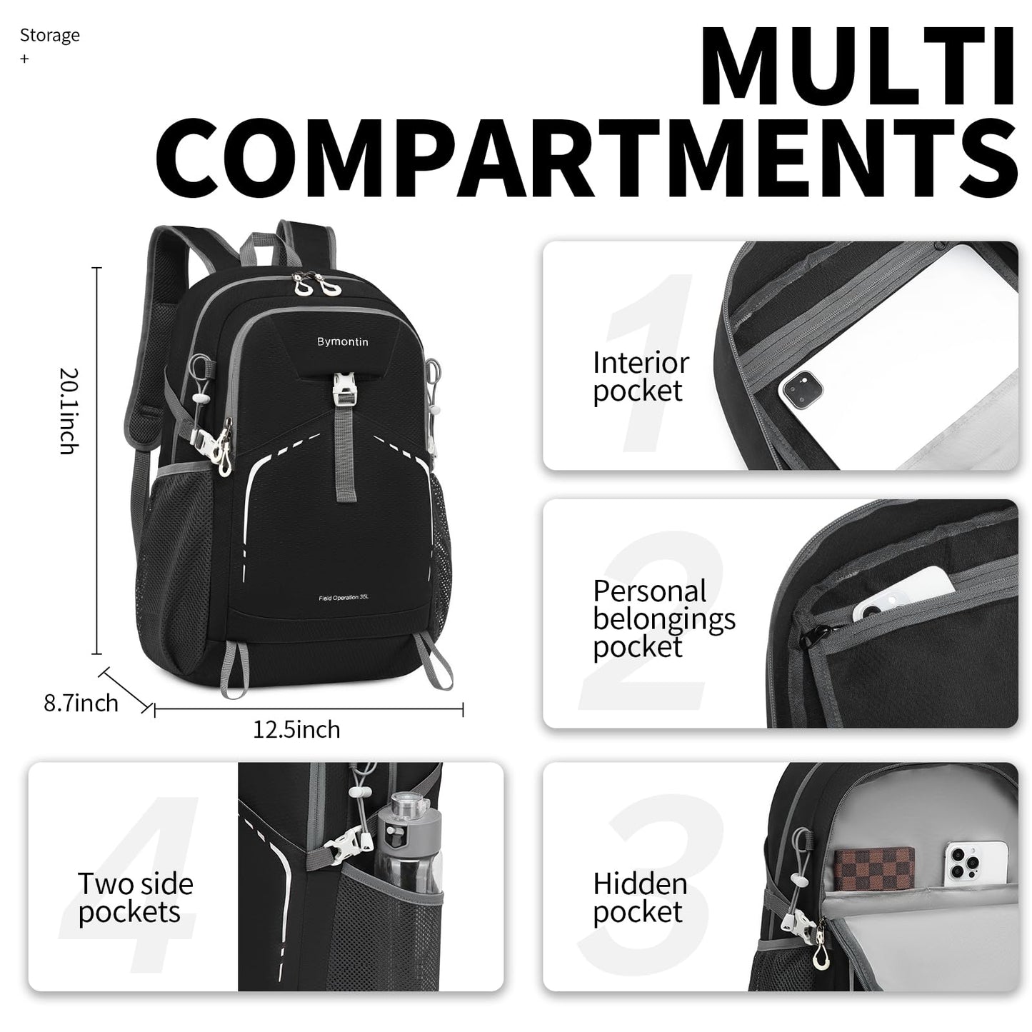 Bymontin 35L Lightweight Packable Backpack – Durable Foldable Daypack for Travel, Hiking, and Gym (Black)