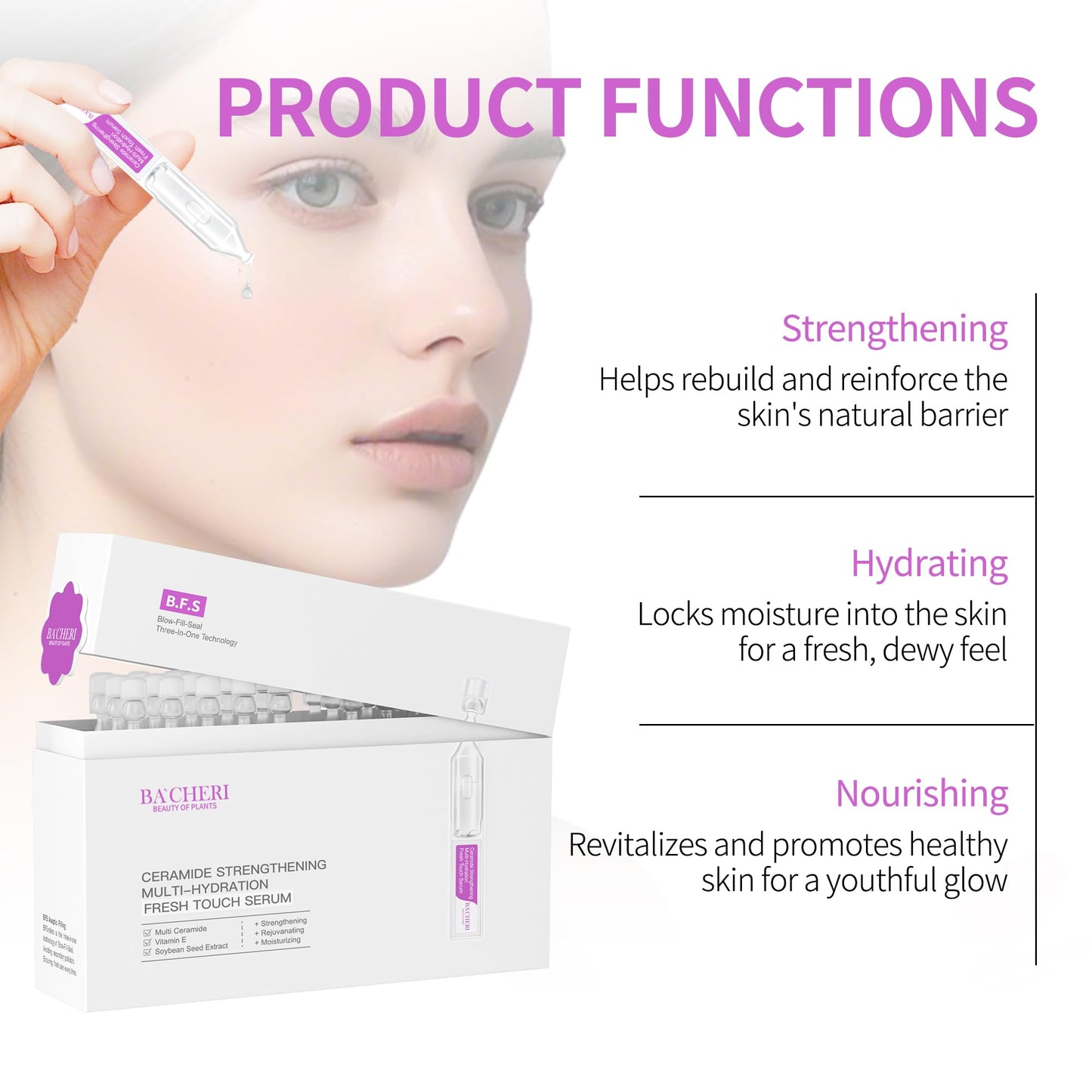 Ceramide Serum for Dry Sensitive Skin – Triple Ceramide Complex with Hyaluronic Acid, Hydrates & Repairs Skin Barrier, Soothes Redness & Irritation, 1.8ml x 30 Ampoules