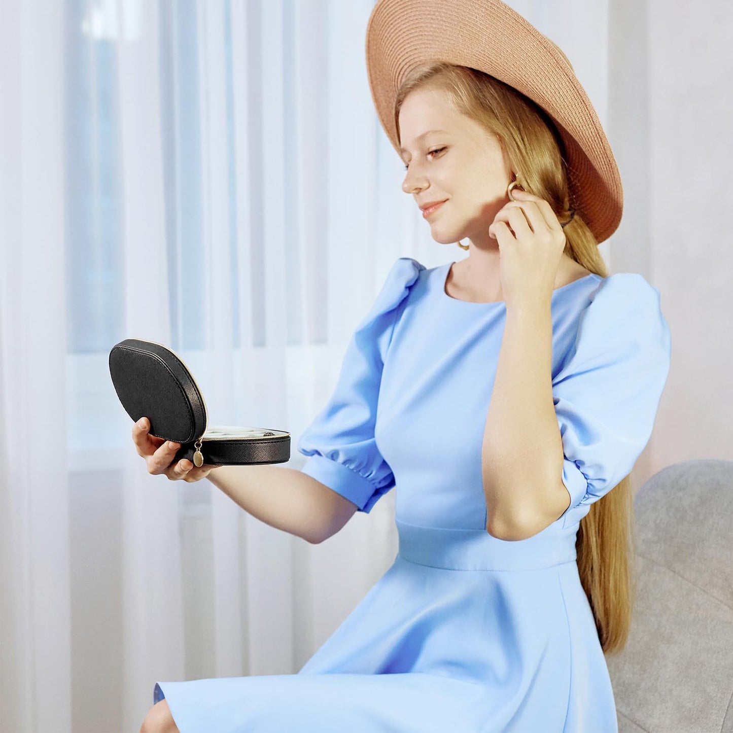 ProCase Travel Jewelry Organizer Box, Small Jewelry Organizer for Earrings Bracelet Necklace Ring, Compact Jewelry Storage Case for Women Girls -Black