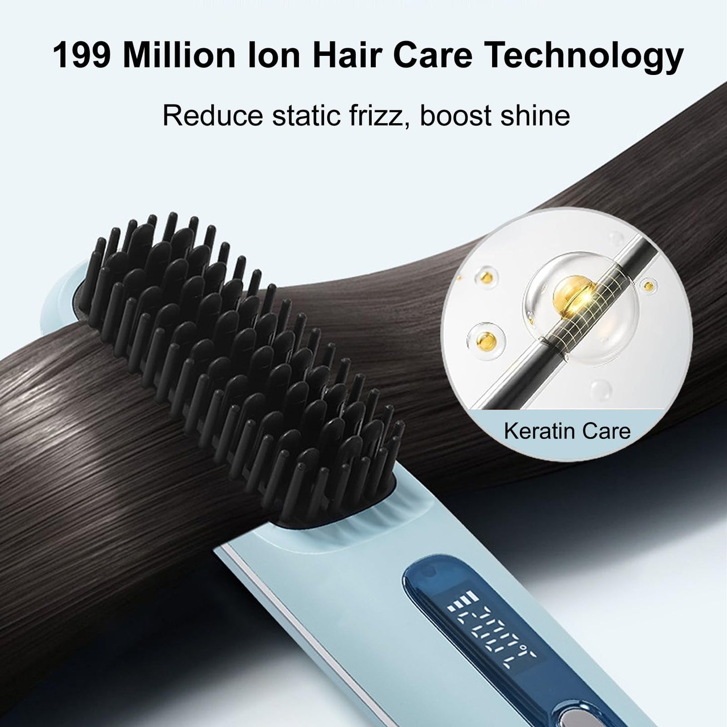 Go Brush Pro 2025 New Cordless Hair Straightener Brush - 199 Million Negative Ions, Compact & Travel-Friendly with LED Display, 4000mAh Rechargeable, Anti-Scald Mini Hot Comb for Women (Blue)