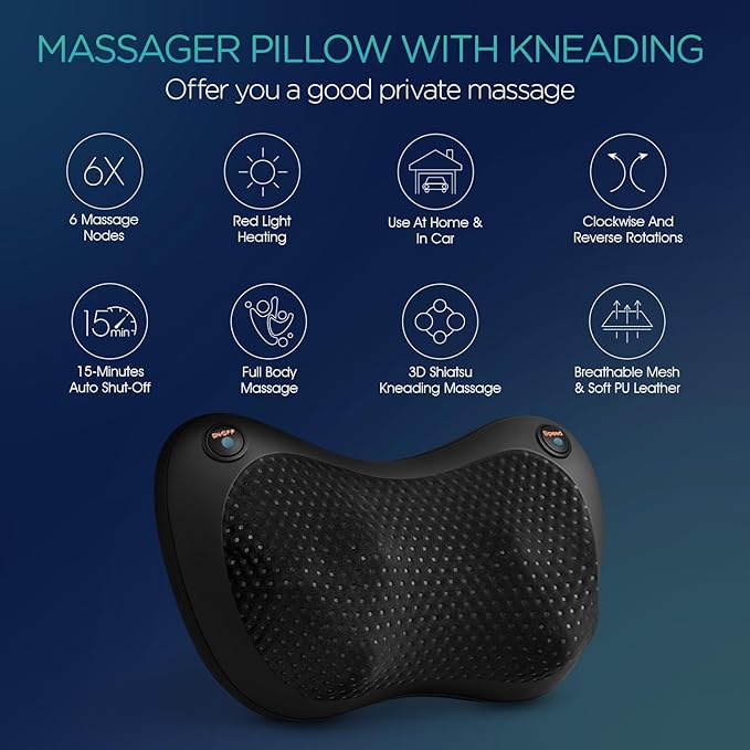VOYOR-HEALTH Shiatsu Neck and Back Massager with Heat - 3D Kneading Deep Tissue Massage Pillow for Lower Back, Shoulder, Calf, Foot, Use at Home, Car, Office YZ100