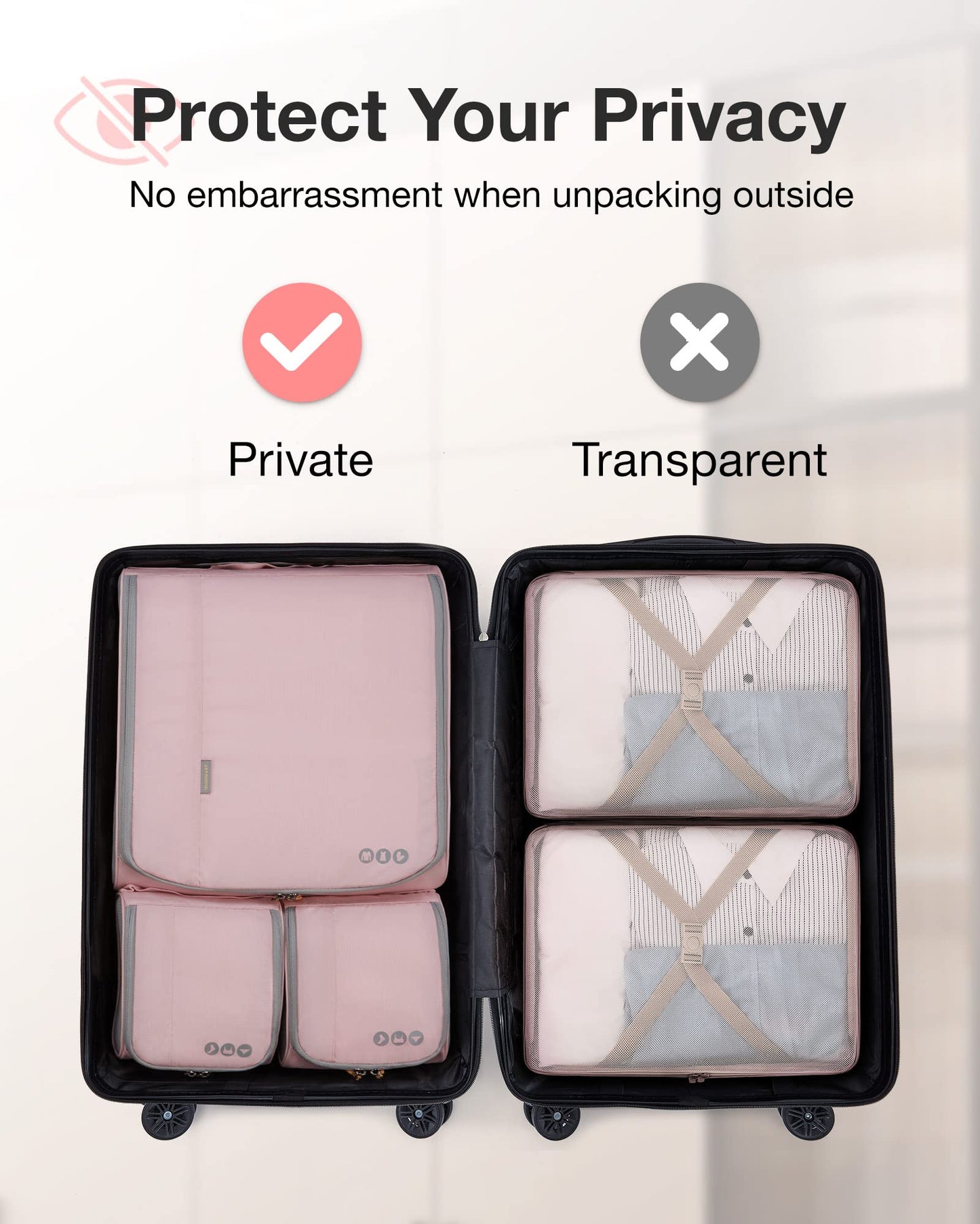 BAGSMART Keep Shape Packing Cubes for Travel, 6 Set Travel Cubes for Packing, Lightweight Suitcase Organizer Bags Set for Travel Essentials