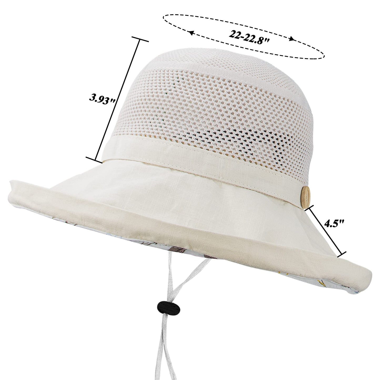 Women's-Mesh-Sun-Hats Wide-Brim Summer Beach Bucket Caps for Girls Outdoor-UV-Protection Foldable-Fishing-Hat Chin Strap Beige