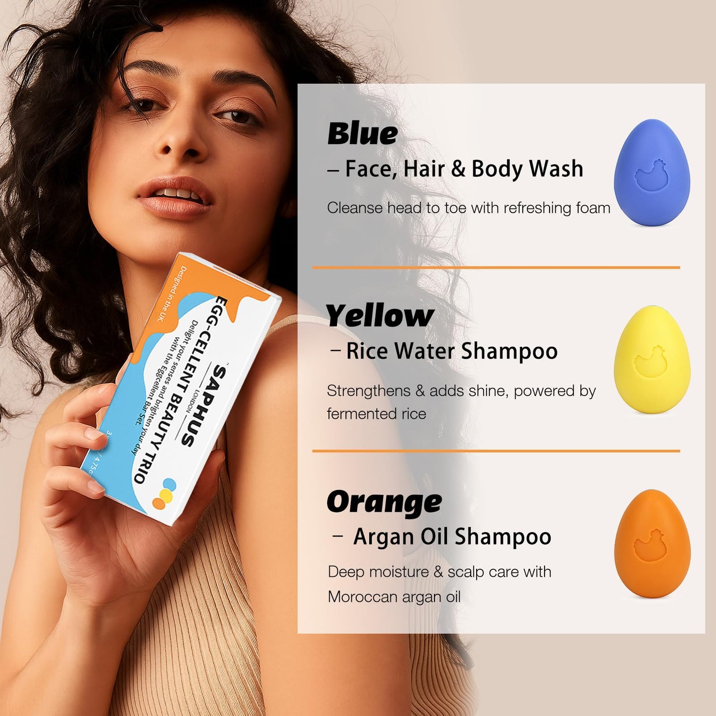 SAPHUS Egg Shampoo Bar Gift Set – 3-Piece Solid Shampoo Sampler, Travel-Friendly, Zero Waste & Sulfate-Free, Cute Mini Bars for Hair Care & Gifting