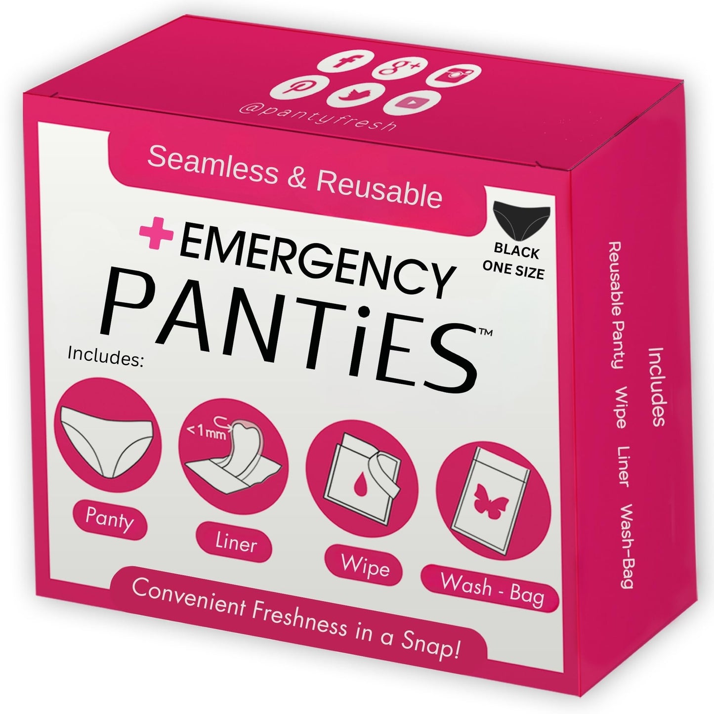 Emergency Panties 4in1 Kit Includes Seamless Bikini Underwear, Fresh Wipe & Liner Accidents Travel On-The-Go Hygiene Toiletry Kit Black Bikini