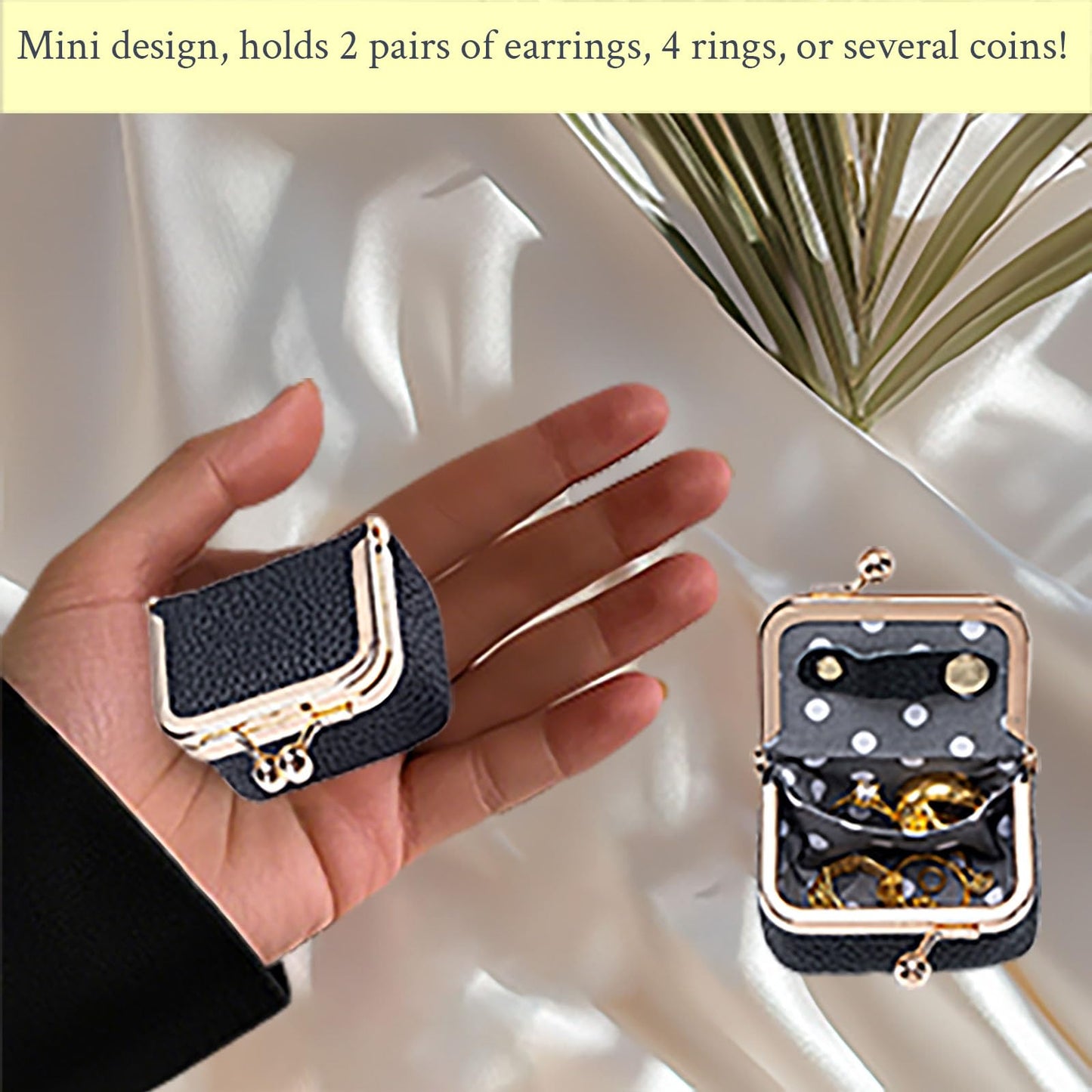 FURZART Genuine Leather Jewelry Travel Case Mini Portable Organizer with Kiss Lock & Anti-Tip Design, Stable Small Jewelry Box for Earrings, Rings, Coin Purse for Travel (2.55x1.77 Inch, Pink)