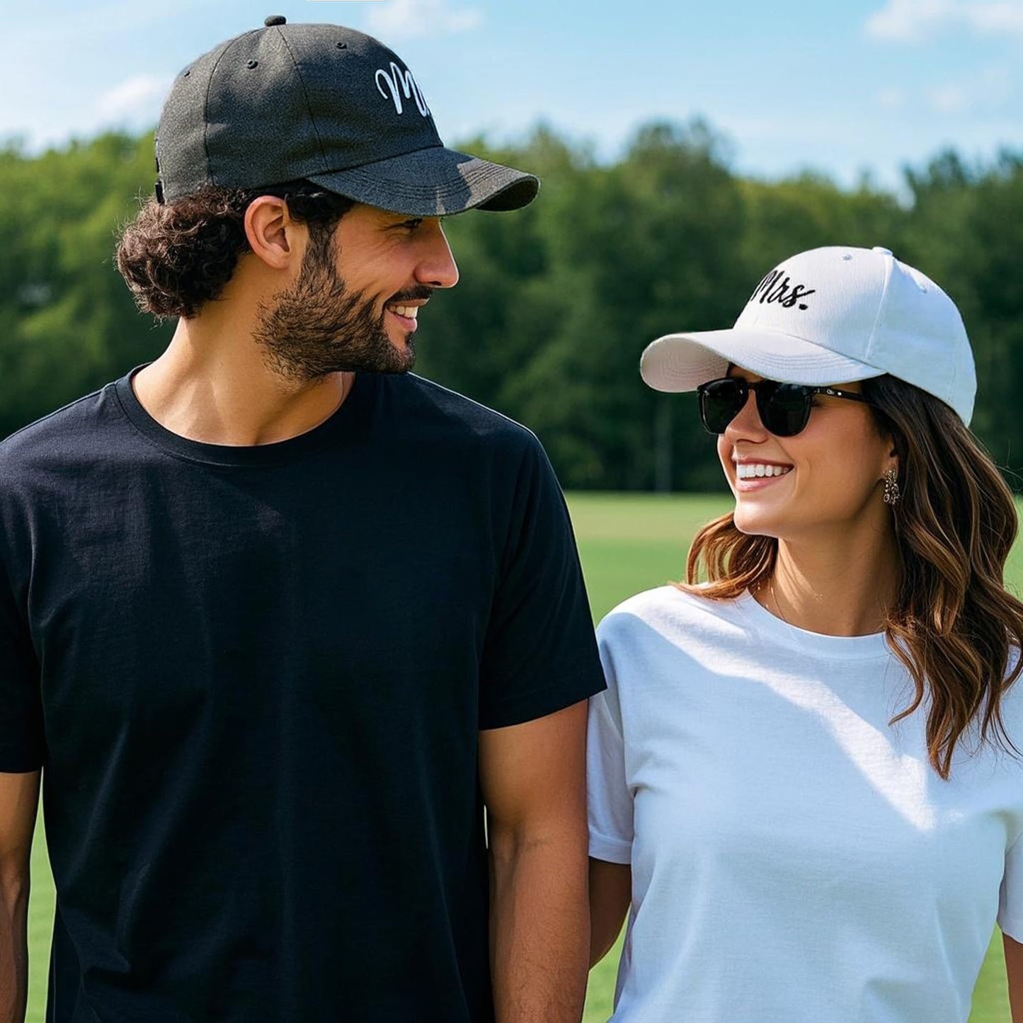 Wodeal Mr & Mrs Newlywed Couple Hats, Matching Wedding Honeymoon Baseball Cap, Adjustable Cotton Bride and Groom Gift Set Black