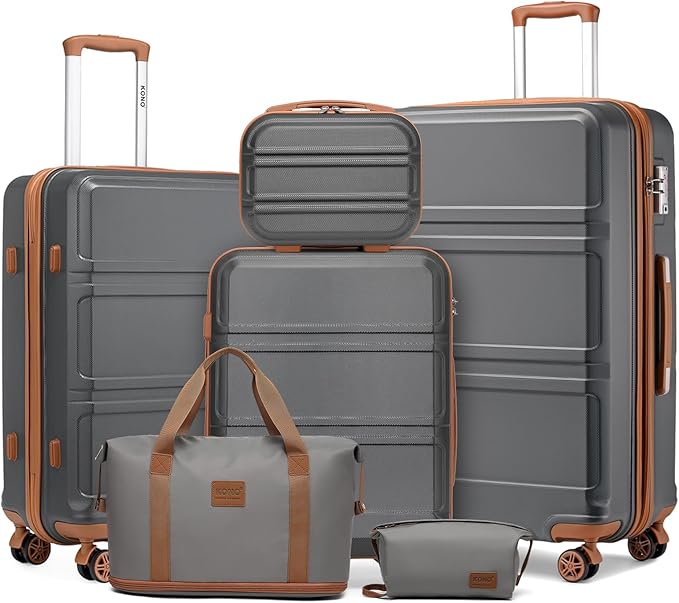 Kono Suitcase Set 3 Piece Luggage Set Expandable(only 28") Carry On Hardside Luggage with TSA Lock Spinner Wheels (Apricot Grey, 6 piece set)