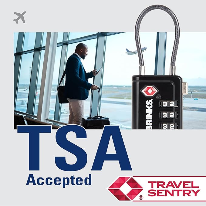 Brinks TSA Accepted Indicator Luggage Lock, Black - Ressetable Combination, New More Secure TSA008 Key, 2 Pack