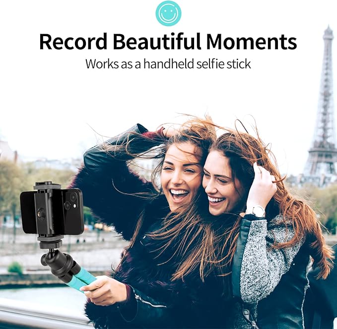 Aureday Phone Tripod, Flexible Tripod for iPhone and Android, Portable with Wireless Remote and Clip for Video Recording/Vlogging/Selfie (Blue)