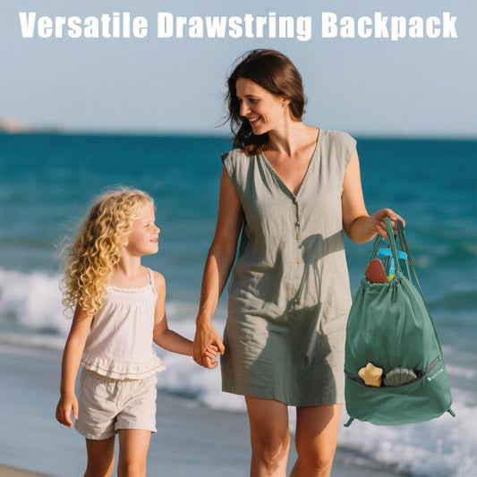 Kookoomia 6 Set Compression Packing Cubes for Travel, Bonus Versatile Drawstring Backpack, Lightweight Luggage Organizer Bags, Sturdy Travel Accessories for Suitcase, Dark Green