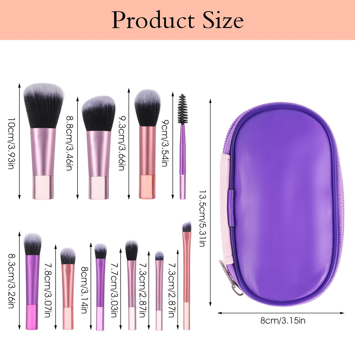 AOZUO Travel Makeup Brush Set, Portable Mini Cosmetic Brushes with Case Full Complete Function Makeup Brushes Kit with Pouch Foundation Eyebrow Blending Concealer Blush Eyeshadow Contour Pow(Pink)