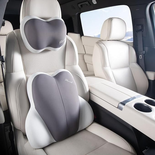 FLORICH Lumbar Support with Car headrest Back Pillow for Chairs Headrest Pillow for Car Ergonomic Ultrathick Memory Foam Back Pillow for Office Chair (Grey)