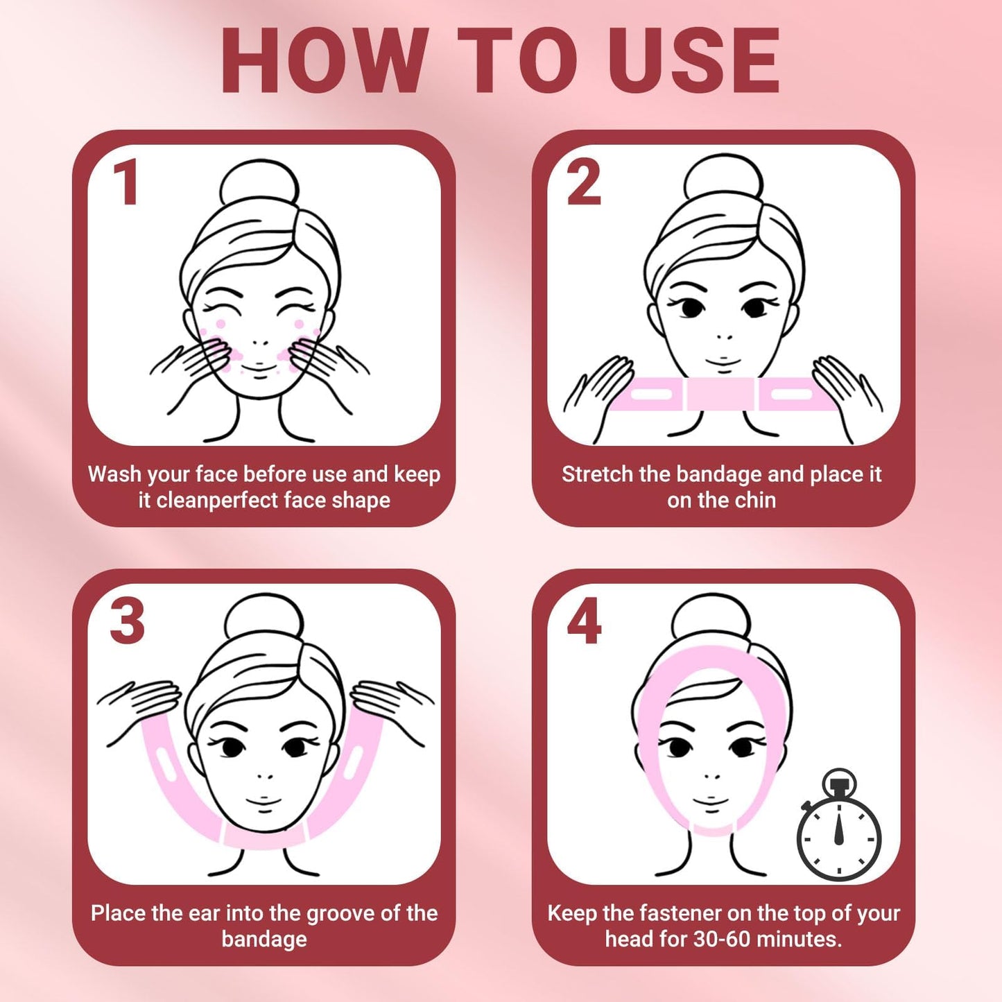 Juskaa Reusable V Line Lifting Mask with Chin Strap for Sleeping,Face Lift Prevent Sagging, Jaw Exerciser,Pink,M