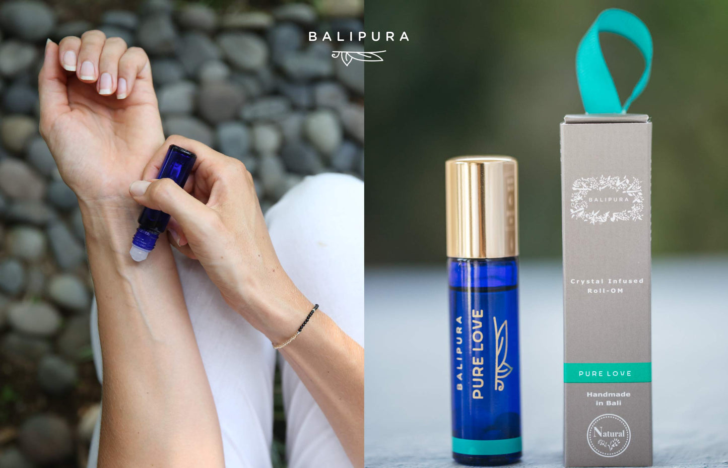 BALIPURA - Pure Love Crystal Aura Roll On - Jasmine Essential Oil with Love Rose Quartz Crystals - Essentail Oils for Body - Calming Essential Oils Roll On - Valentines Day Gift for Women - 0.34 floz