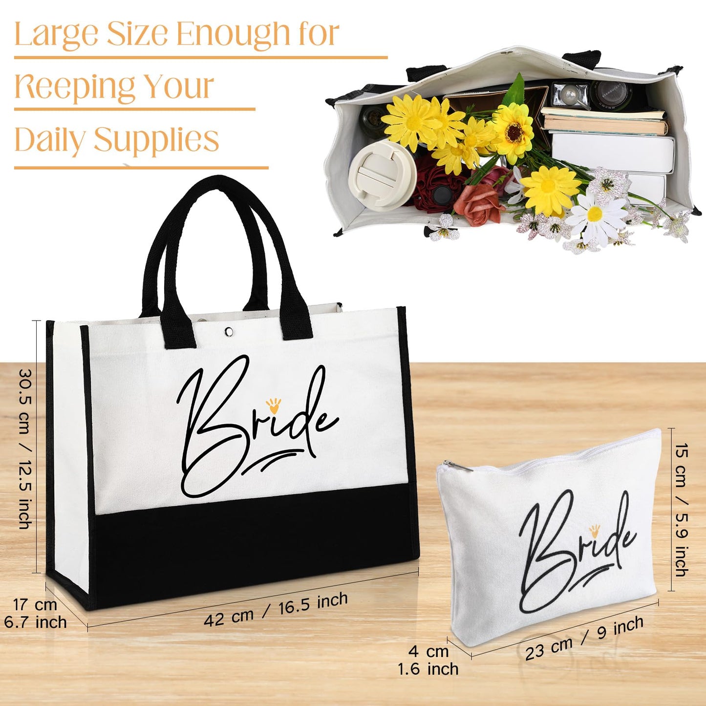 3 Pieces Bride Gifts Bridal Shower Gift for Wedding Bride Canvas Tote Bag Makeup Bag Tumbler Cup Stainless Steel Drink Cup Bachelorette Gifts for Wedding Engagement Honeymoon