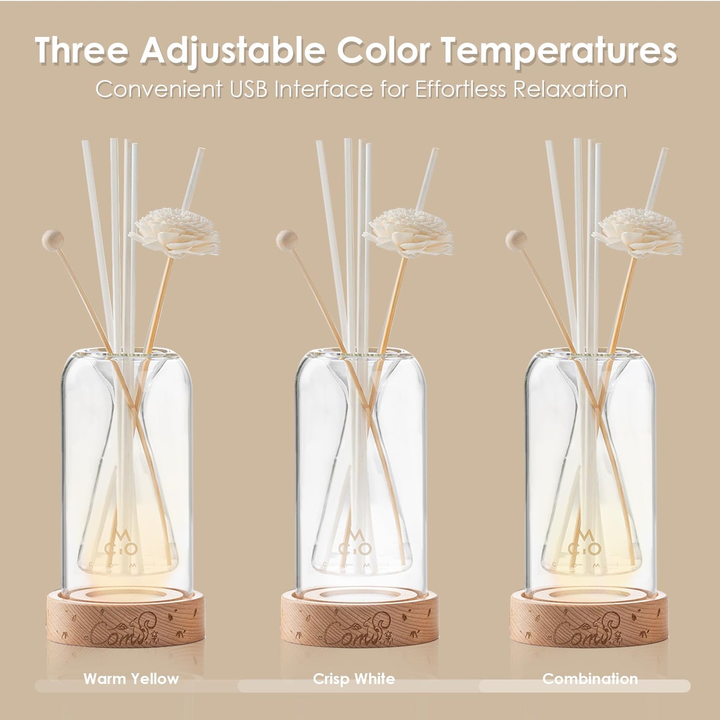 Empty Fragrance Glass Reed Diffuser Bottles with 5pcs Reed Diffuser Sticks,Luminous Base,Decorative Flower Bud Fragrance Accessories Use for DIY Replacement Reed Diffuser Sets,Triangle
