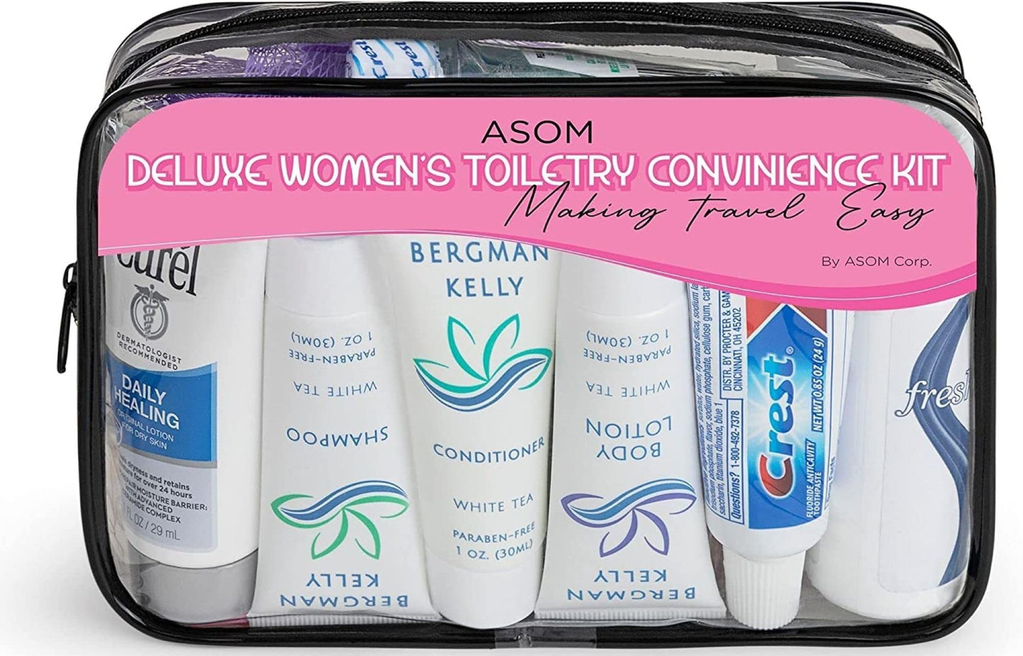 Asom Travel Toiletries Kit – TSA Approved Travel-Size 36-Piece Personal Care & Hygiene Essentials Set for Men & Women – Compact Unisex Kit for Flight, Vacation, Hotel, Gym, Camping