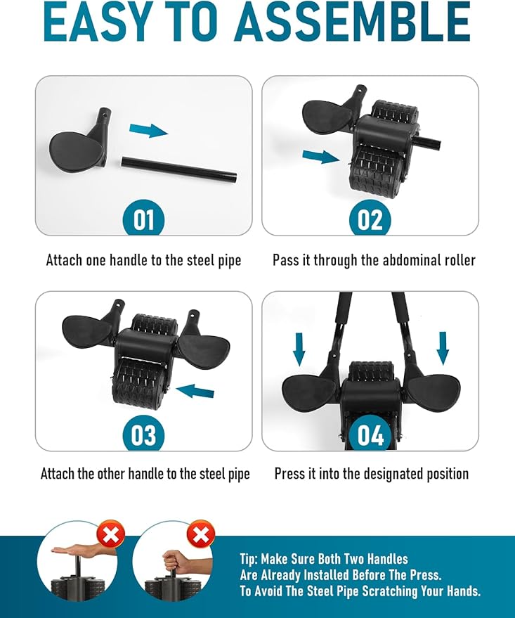 Ab Roller Wheel with Timer & Knee Mat, Home Workout Auto Rebound Abdominal Wheel with Elbow Support - Core Workout Equipment for Strengthening Abs, Home Gym Exercise for Women & Men