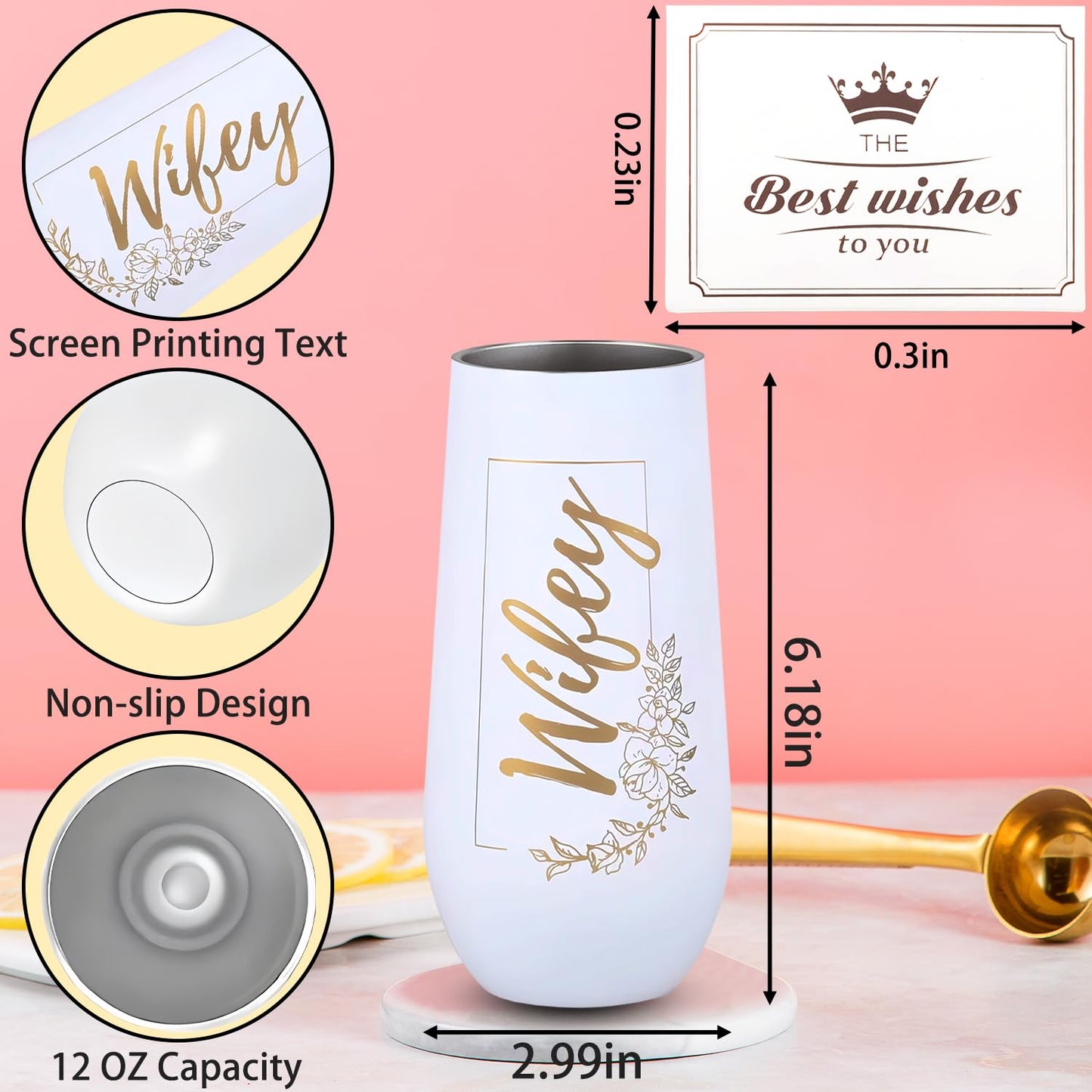 merrisport Wedding Gifts for Couples 2025,Hubby and Wifey Champagne Flutes with Best Wishes Card, Insulated Stainless Steel Tumblers with Lids, Bride and Groom Gift Box, Mr and Mrs Gift,12oz