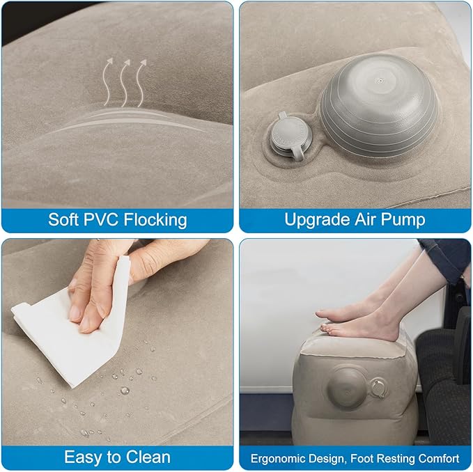 1 Pack Inflatable Travel Foot Pillow,Inflatable Leg Pillow Outdoor Stool, Adjustable 3 Layers Height Leg Rest Pillow for Airplane, Office, Home, Trains, Cars (1Pack Grey)