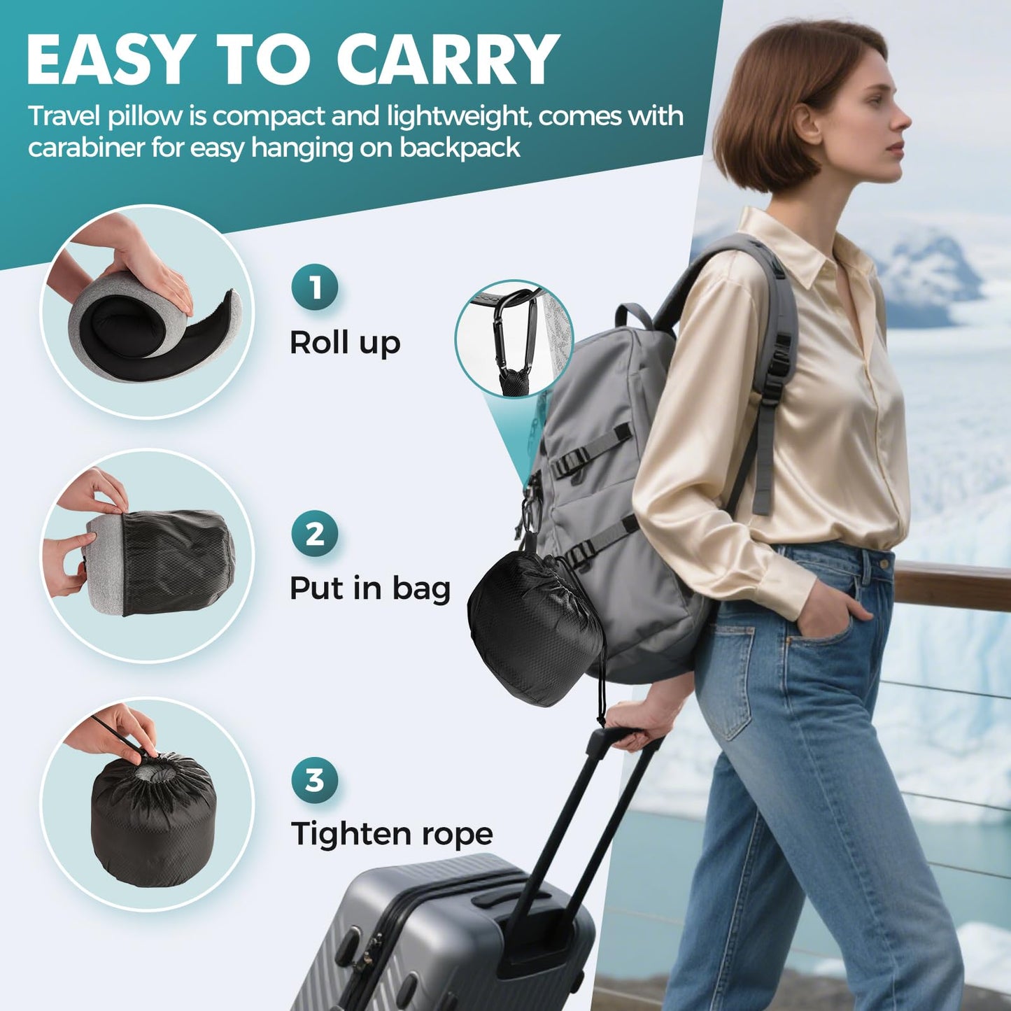 FIOGIKO Travel Neck Pillows for Airplanes - 360° Ergonomic Memory Foam Travel Pillow - Relief Neck Pain with Breathable Support for Long Flights, Car, Train & Office Use - Adults & Kids