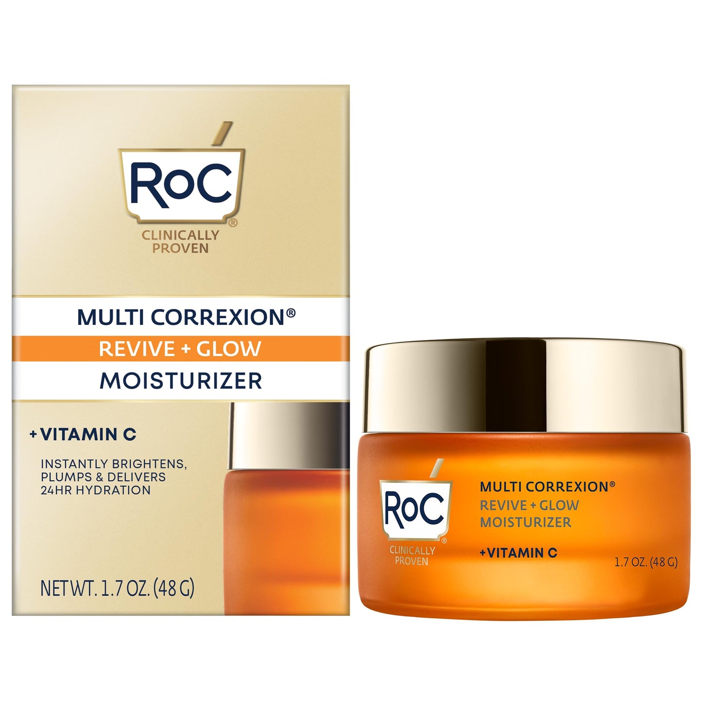 RoC Multi Correxion Revive + Glow 10% Vitamin C Moisturizer for Face, Anti-Aging Gel Cream, Instant Glow, Hypo-Allegenic, Oil-Free, 1.7 Ounces (Packaging May Vary