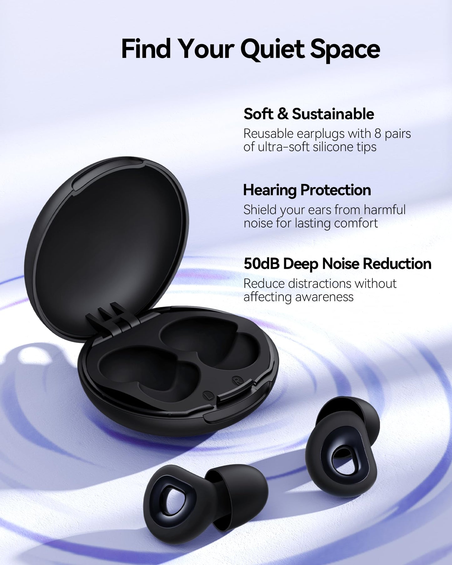 BIGOOD Ear Plugs for Sleeping, 50dB Noise Cancelling Ear Plug with 7 Pairs of Dual Single Layer Tips Reusable Ear Plugs for Noise Reduction, Silicone Earplugs for Concert, Snoring, Motorcycle Black