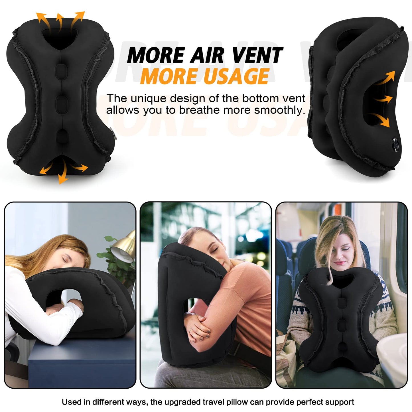 Inflatable Travel Pillow,Multifunction Travel Neck Pillow for Airplane to Avoid Neck and Shoulder Pain,Support Head,Neck,Used for Sleeping Rest, Airplane and Home Use,with Eye Mask, Earplugs, Black