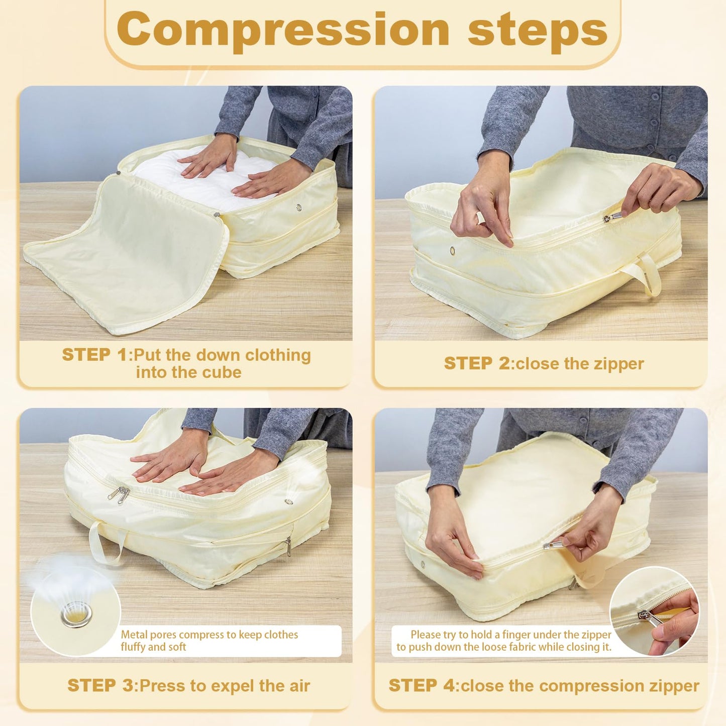 Extra Large Compression Packing Cubes for Travel Essentials, 2 Pack Expandable Travel Cubes for Packing Bags Suitcase Organizer, Beige