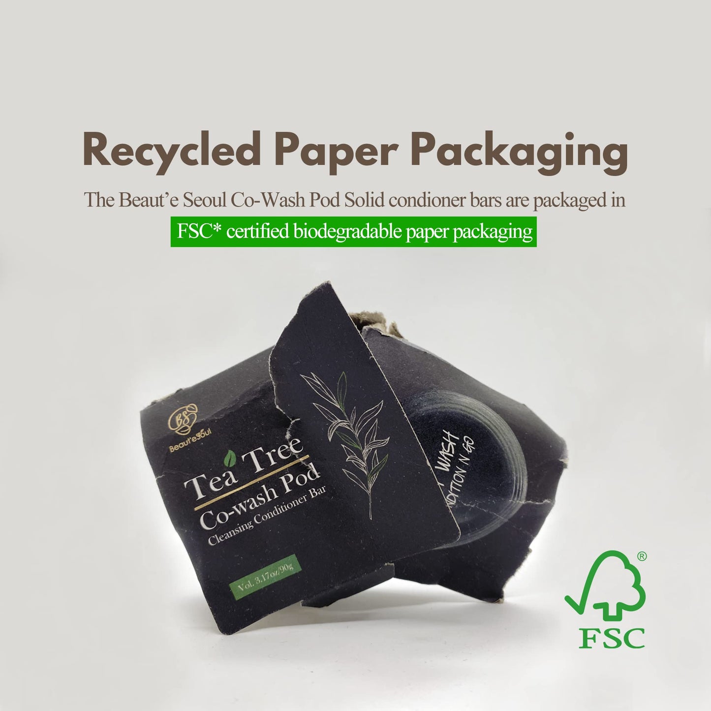 BEAUTE SEOUL Co-Wash Conditioner Bar for Curly Hair - Tea Tree & Charcoal Solid Cleanser for Dry Scalp, Buildup Removal & Moisture – Sulfate-Free, No Silicones, All Hair Types, 3.17oz