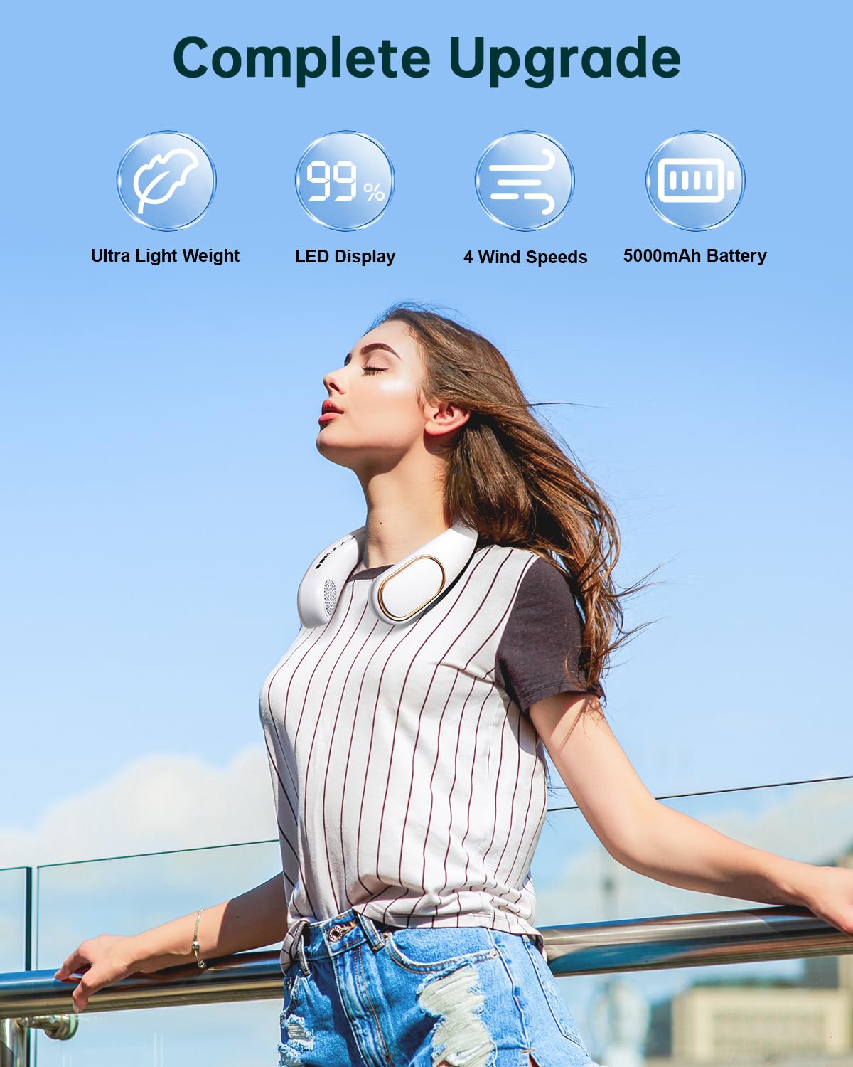 VETIFINAL Neck Fan Rechargeable - 5000mAh Portable Neck Fan with Digital Display, 4 Speeds 75% Stronger Cooling, Hands-Free Personal Fan for Women/Men/Kids, Type-C Fast Charge, Gift-Ready Packaging