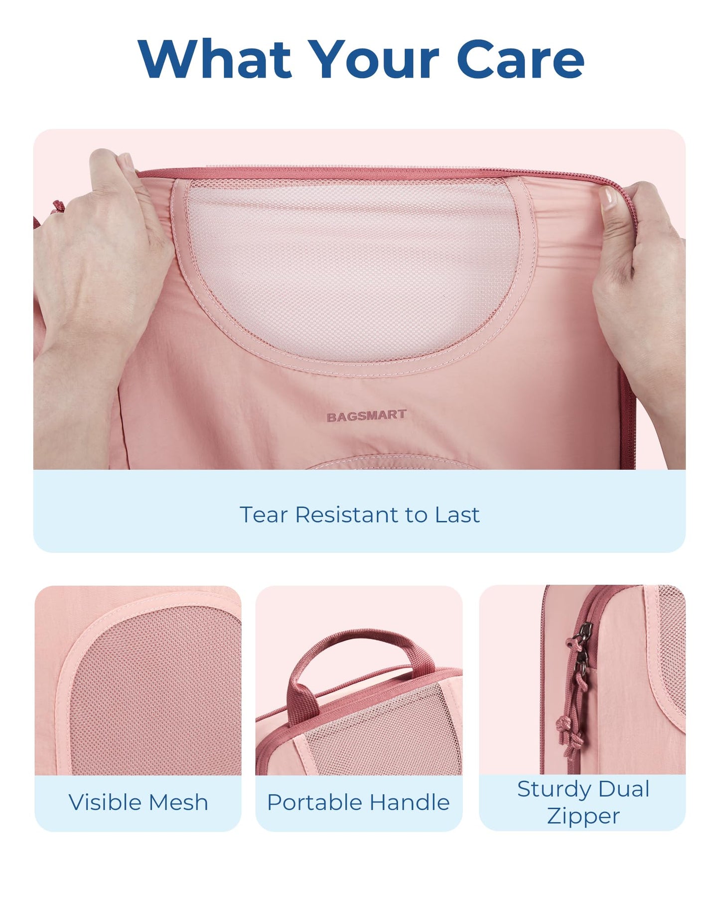 BAGSMART Compression Packing Cubes, 6 Set Packing Cubes for Suitcases, Lightweight Suitcases Organizers Bag Set & Compression Travel Cubes, Travel Essentials Packing Organizers Baby Pink