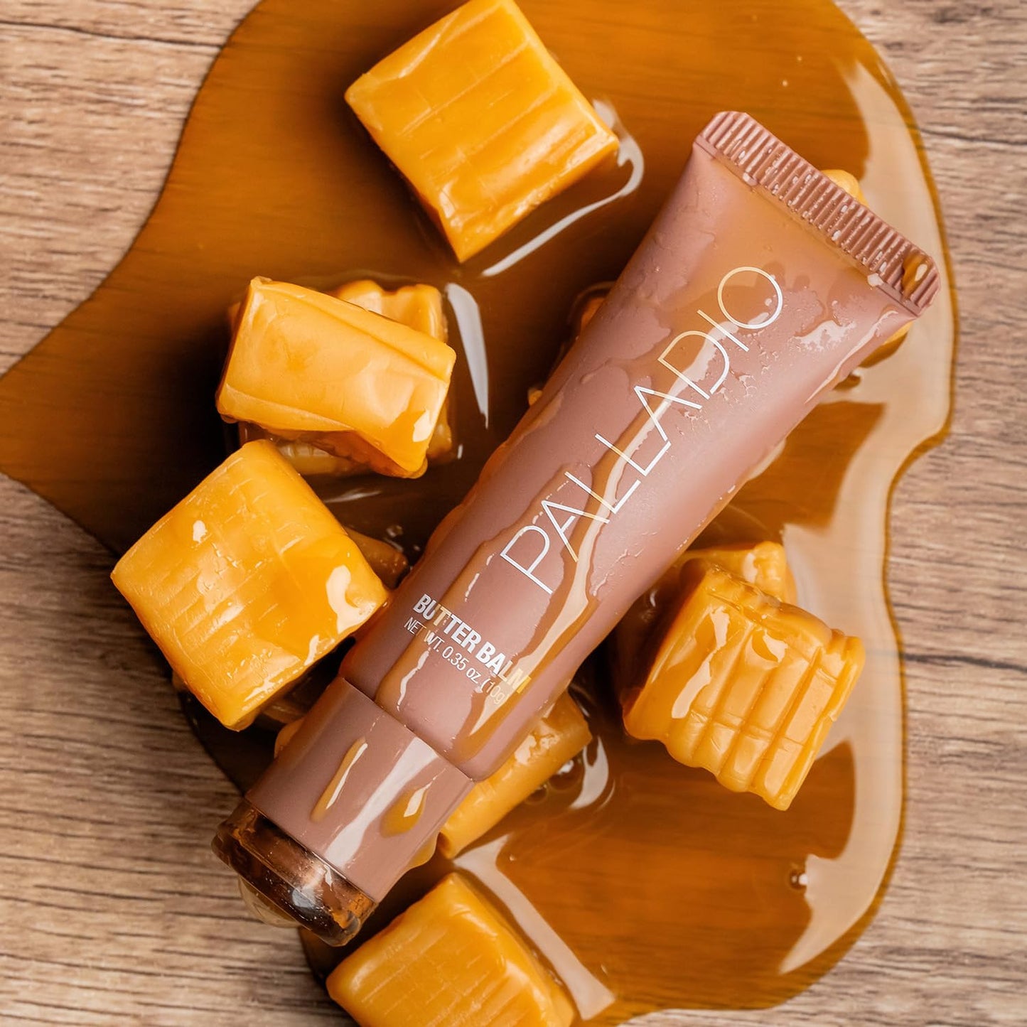 Palladio Butter Balm - Hydrating Lip Balm with Sheer Tint, Aloe, Peptides, Shea Butter, and Vegan Formulation for Instant Moisture, Shine, and Soothing Lip Care, Caramel Glazed