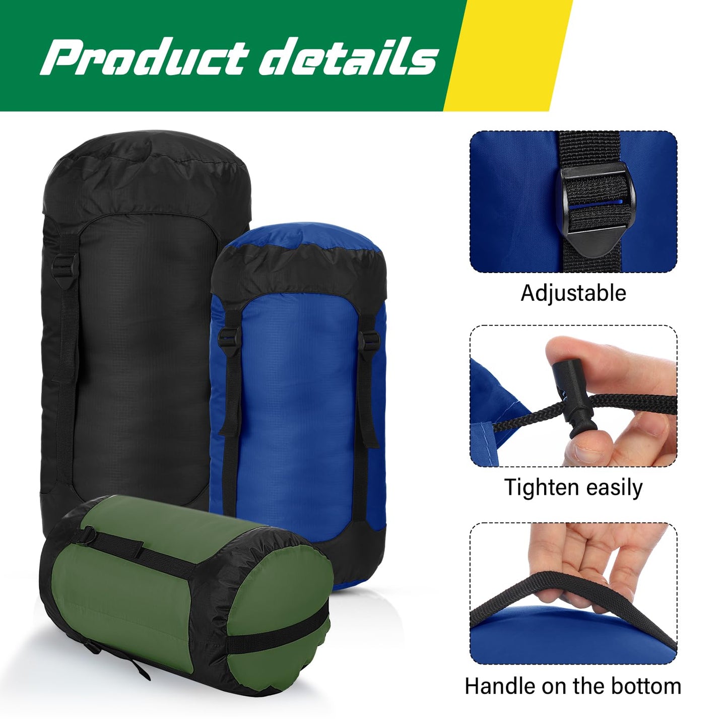 GliCraft 5 Pcs 5L/10L/15L/20L/35L Camping Sleeping Bag Compression Sacks for Backpacking Water Resistant Sleeping Bag Stuff Sack Space Saving Storage Sack for Hiking Gear(Dark Colors)