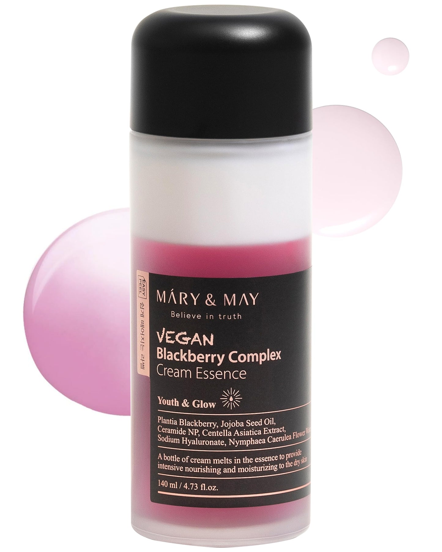 Mary&May Vegan Blackberry Cream Essence | Milky Essence Toner | Deep Hydration | Korean Skincare | Strengthens Skin Barrier | Plumping & Firming | Lightweight Formula (140ml/4.73 fl.oz.)