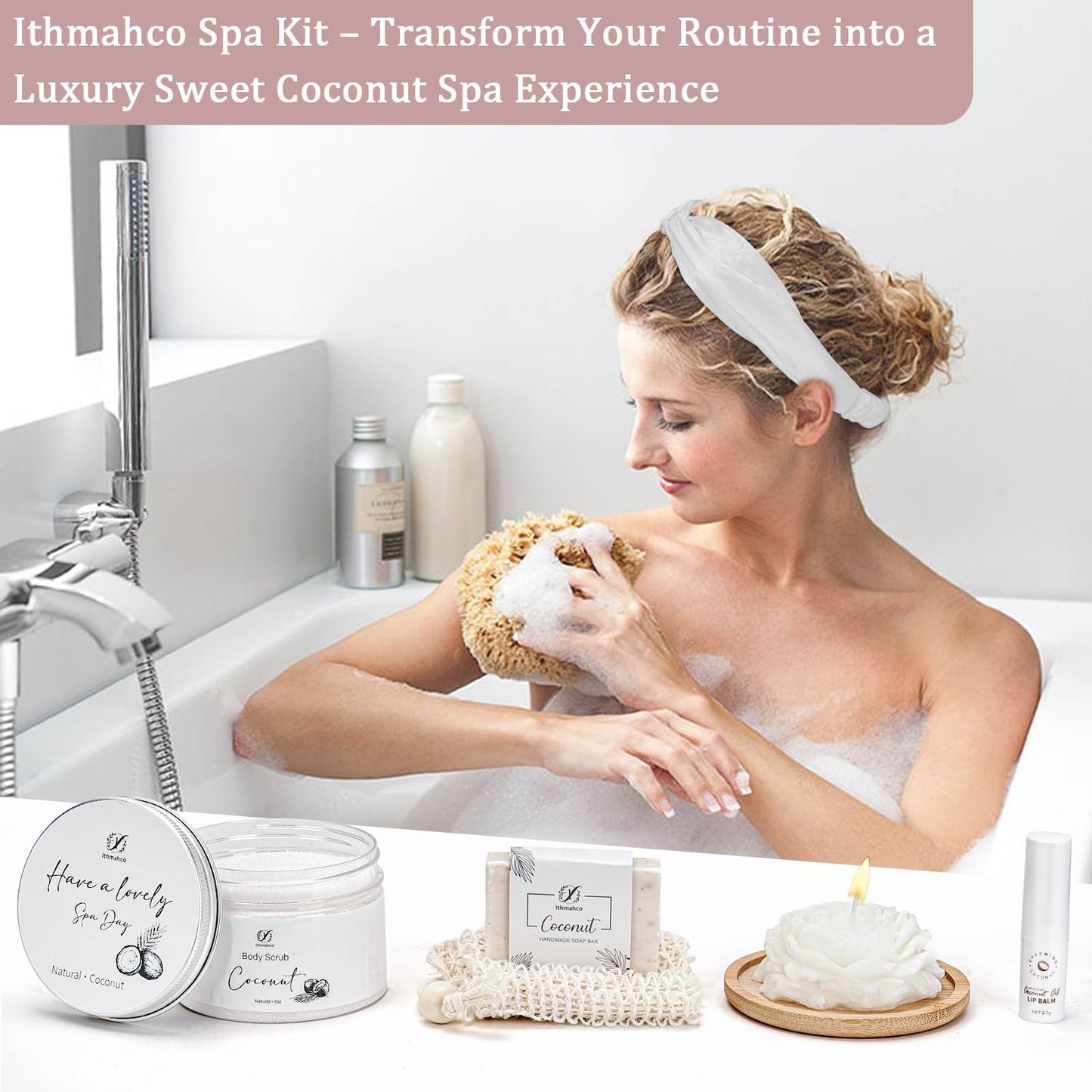 Spa Gifts for Women, Bath and Body Gift Basket Birthday Gifts for Women, Coconut Home Spa Set Relaxation Self Care Gift for Woman, Thank You Baskets Body Care Set for Mom Wife Sister Friends Coworker