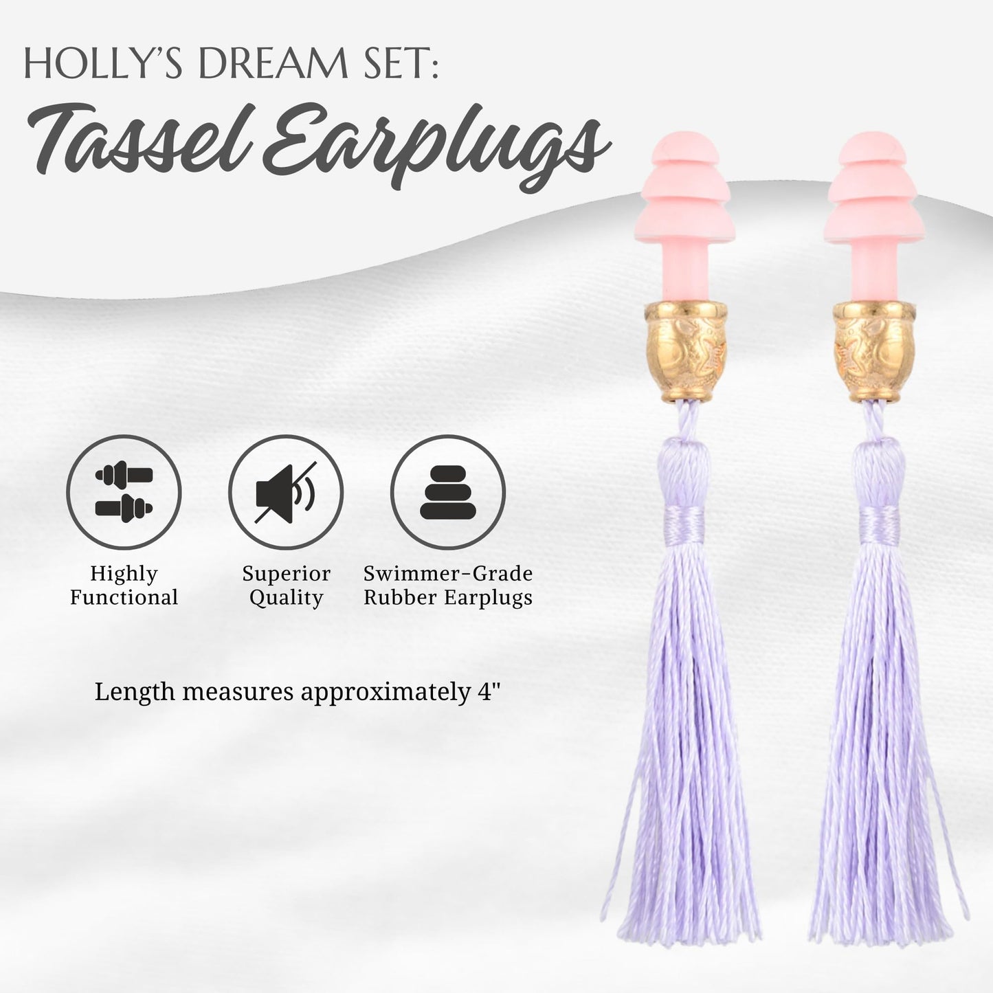 Utopiat Audrey Hepburn Style Silk Sleep Mask & Ear Plugs with Tassel Set for Women | Cute Eye Mask Earplugs Sleeping Beauty Set Costume Accessory
