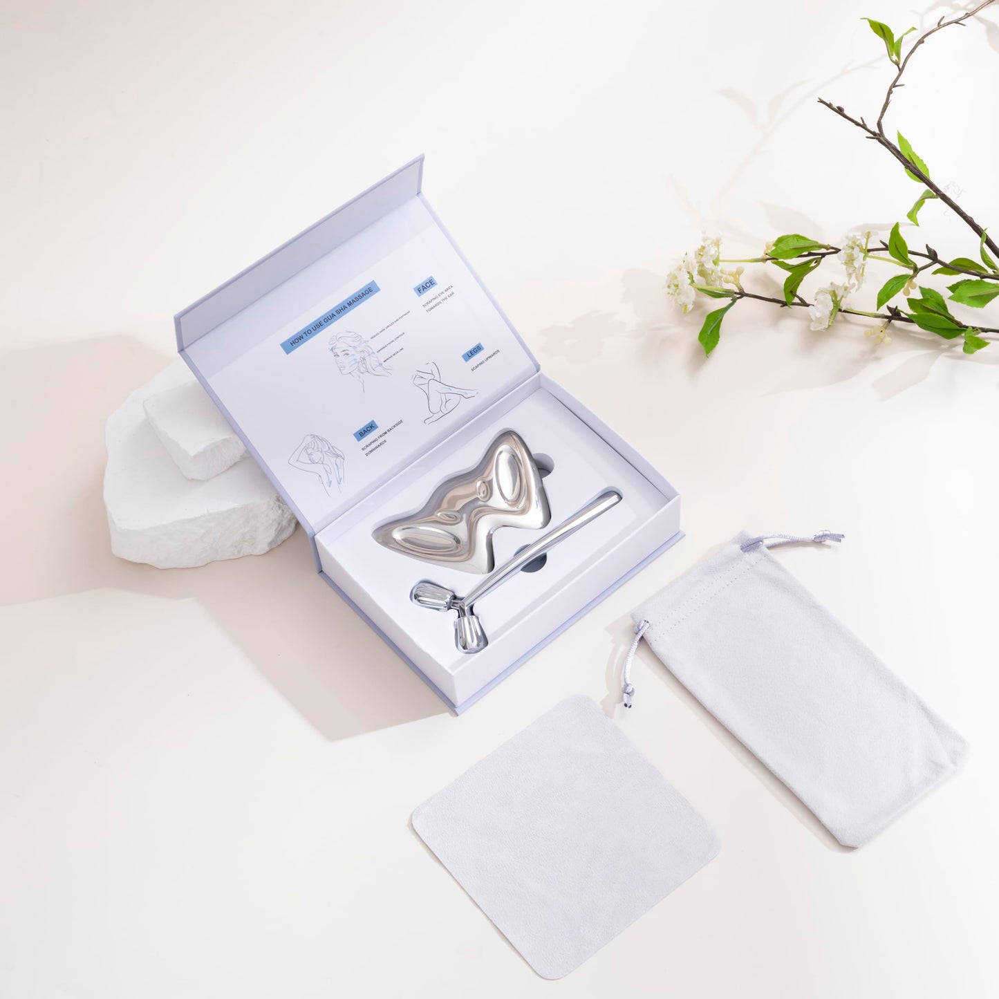 Moikiwi 2PCS Gua Sha Cooling Facial Tool, Stainless Steel Massage Tool, Scraper Tool for Soft Tissue Physical Therapy Stuff, Guasha Beauty Tool for Body Eyes Neck, HD