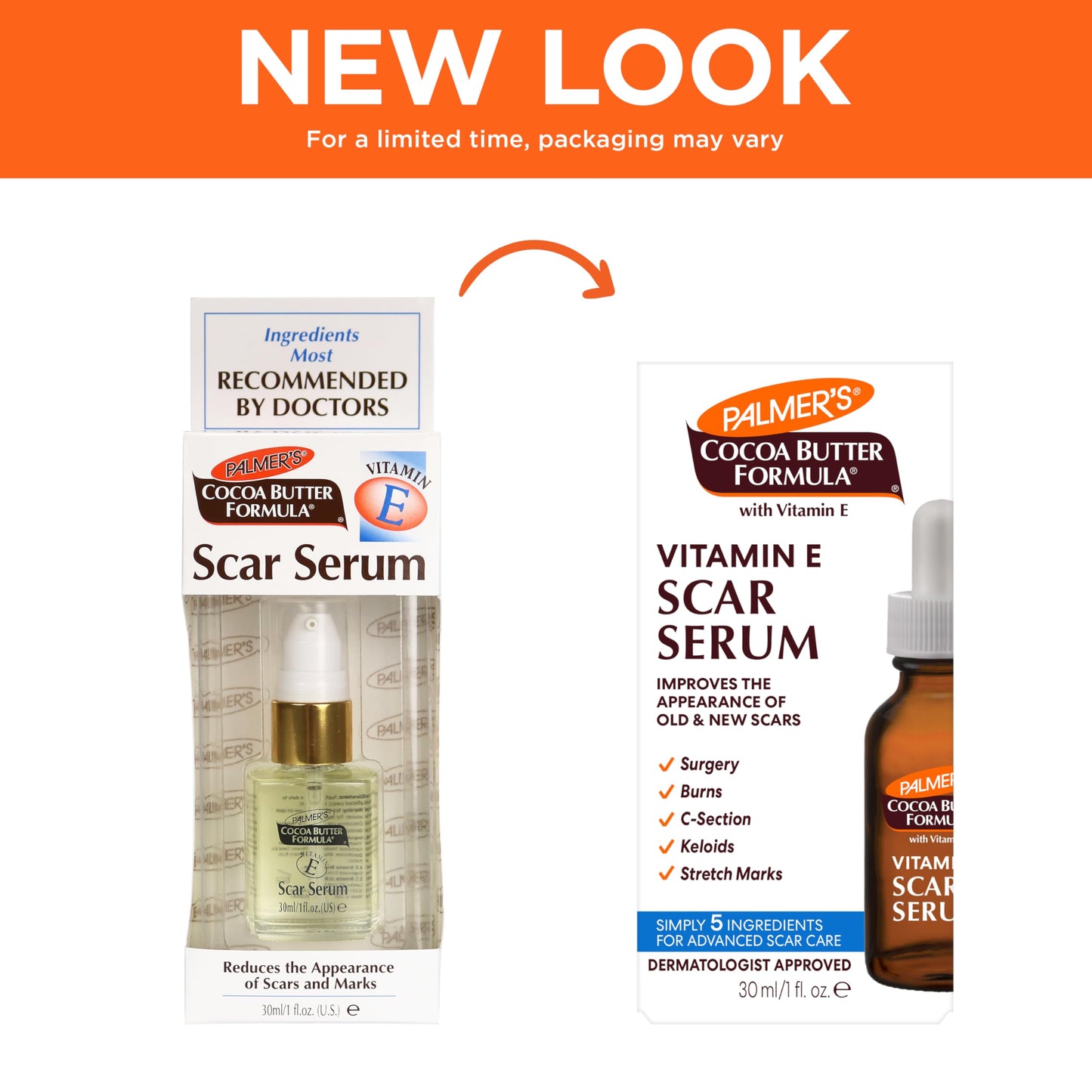 Palmer's Cocoa Butter Formula Scar Serum, Skin Brightening Oil for Face & Body, Concentrated Serum with Vitamin E, Fragrance Free, 1 Fl Oz