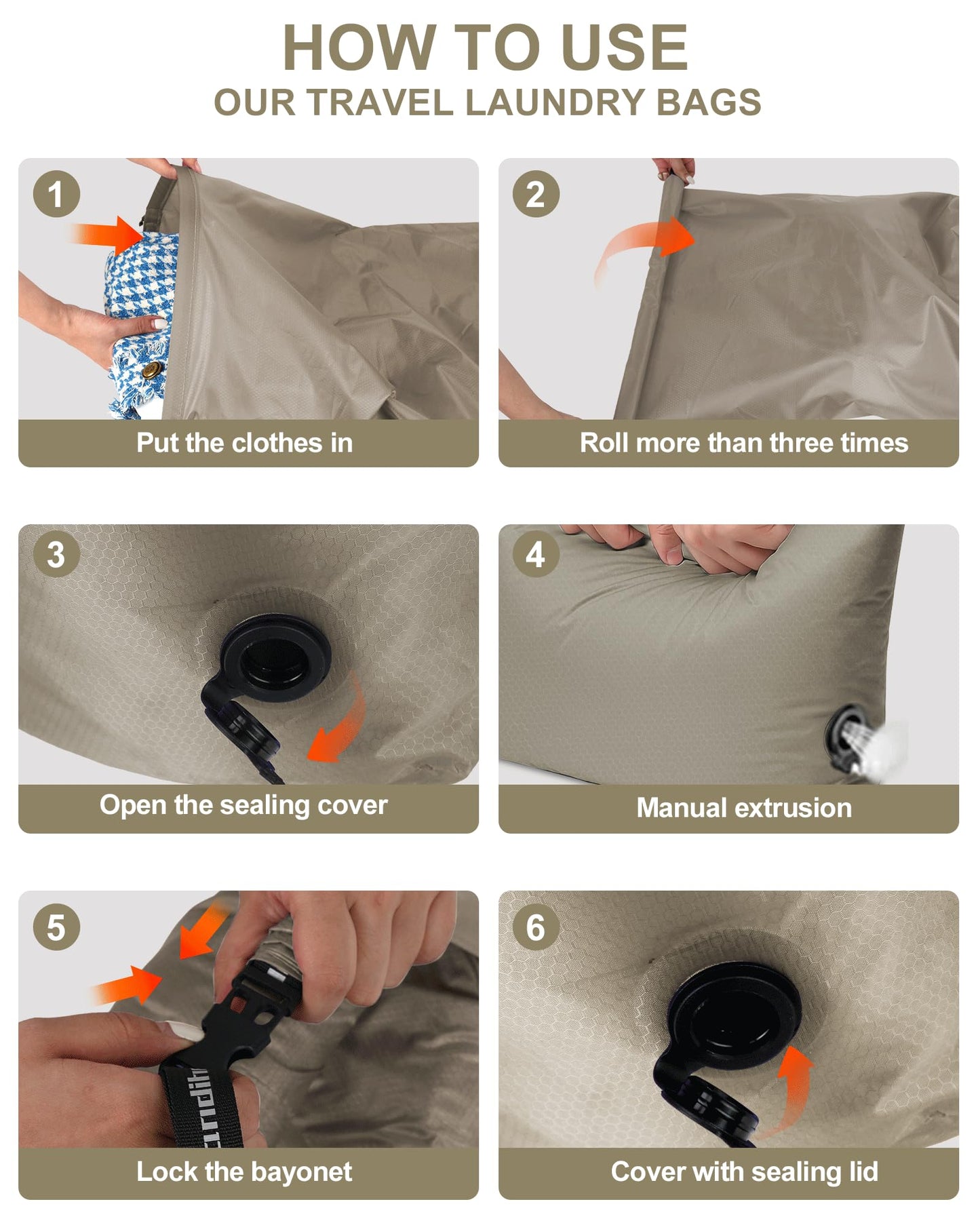 EPEDAL24 Travel Laundry Bag, Pump-free Vacuum Compression Dirty Clothes Bag, Large Reusable Waterproof & Washable Laundry Bag, Wet and Dry Bag, Ideal for Suitcases, Laundromats (1 Pcs) Gray